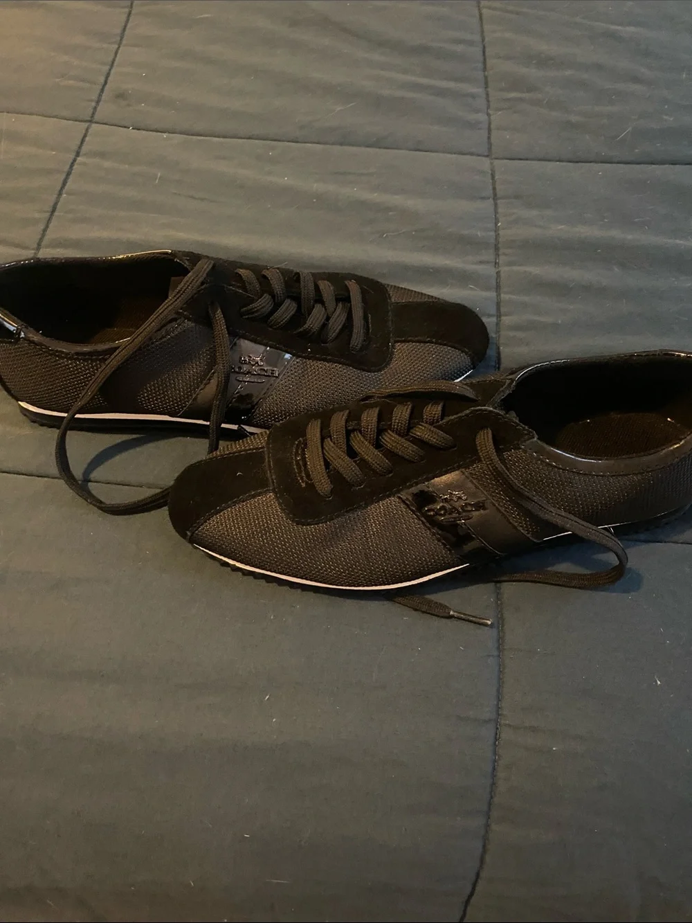 Coach Men's Black Lace-Up Low-Profile Sneakers with White Trim - Picture 2 of 6